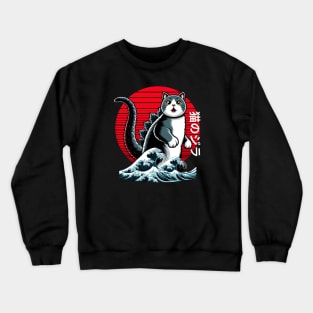 Catzilla Cat Japanese Art Funny Cat Crewneck Sweatshirt